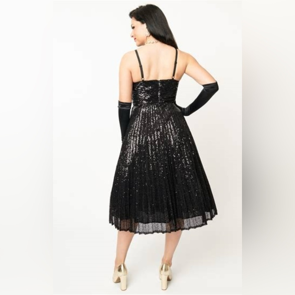 Unique Vintage 1950s Black Sequin Swing Holiday Dress NWT 4X - Picture 6 of 9